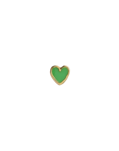 Stine A - Petit Love Heart Enamel Ørering - Grass Green/Guldfarvet